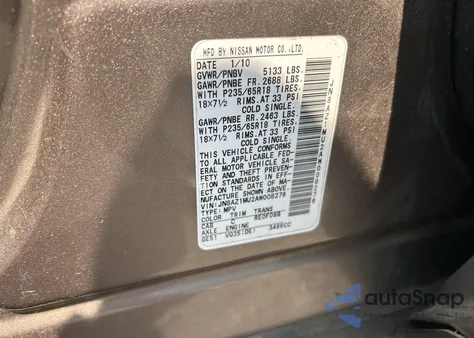 2010 Nissan Murano z USA, uszkodzony, nr VIN JN8AZ1MU2AW008276